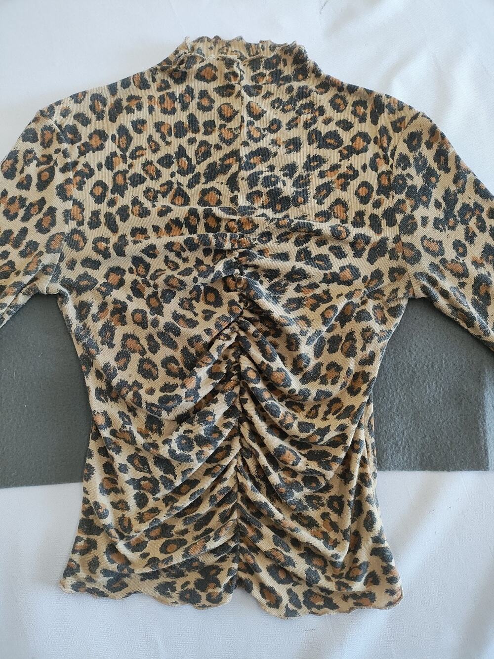 Free People Leopard Mesh Top Women S Sheer Mock Neck Ruffle Animal Print Indie
